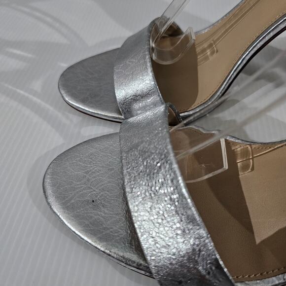 Sam Edelman Yaro Block Heel Sandal Women 9 Metallic Silver Evening Wedding Party - Picture 7 of 16